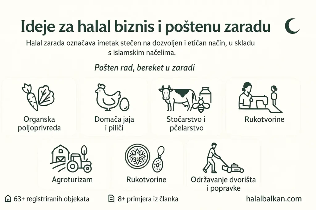 Infografika: 6 ideja za halal zaradu i pošteno stečen imetak. Predstavljamo šest ideja.