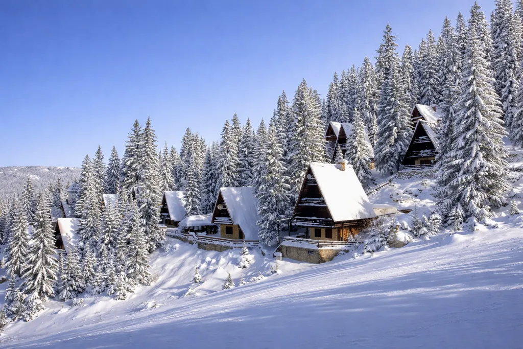 Zimske vikendice u šumi na Vlašiću