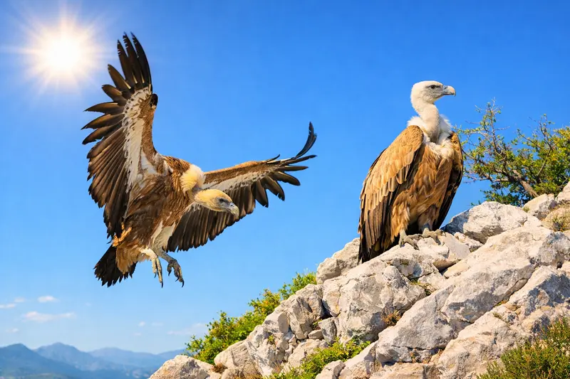 Bjeloglavi sup na vedrom nebu u ljetno jutro