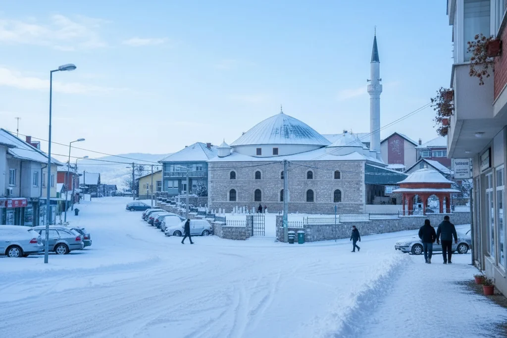 Zimski prizor Sjenice, centar grada i ulice pod snijegom