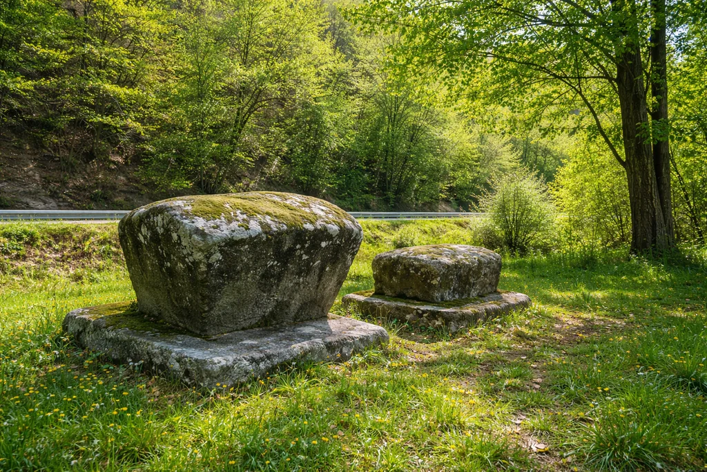 Nekropola stećaka u Bistru kod Novog Travnika, proljetno zelenilo i kameni spomenici